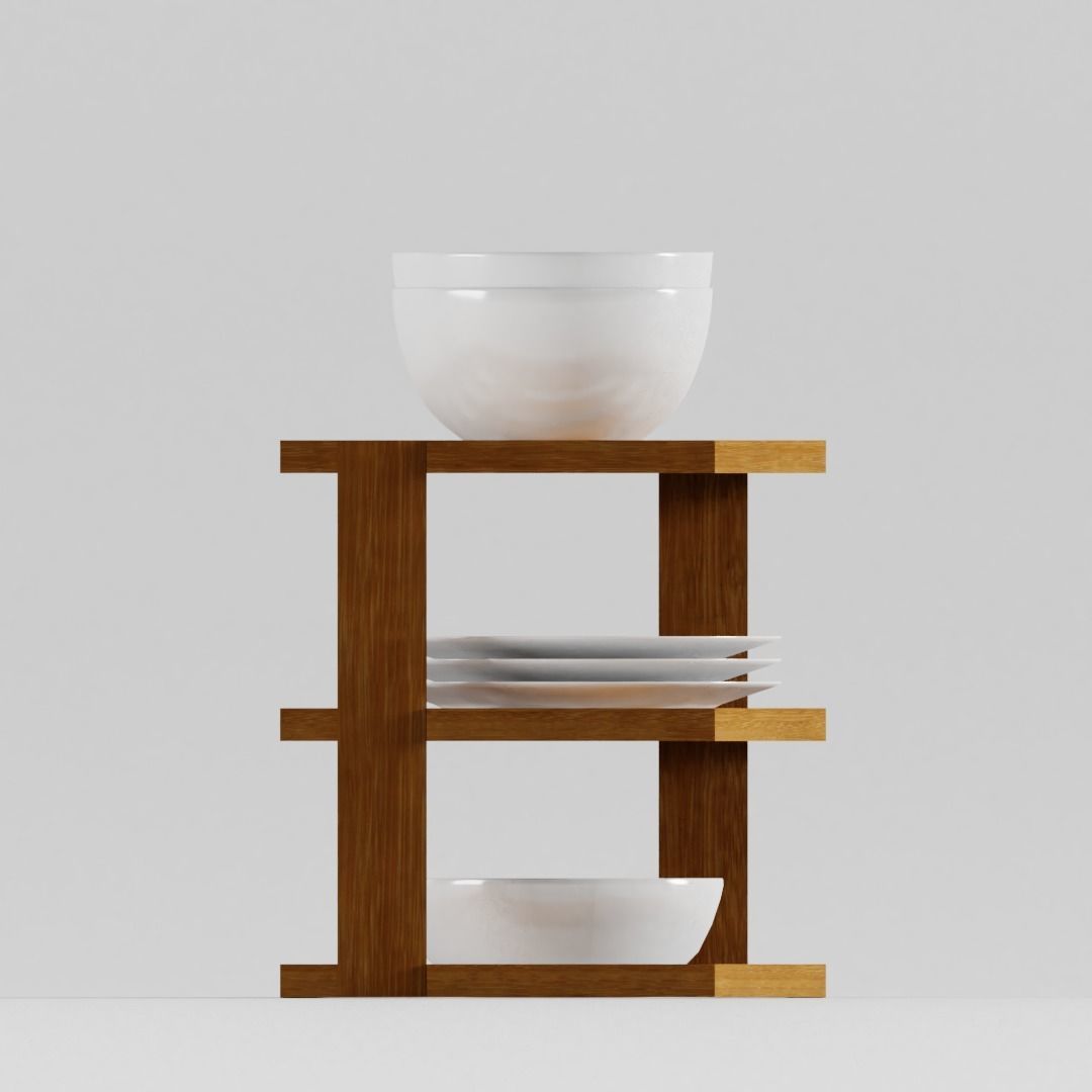 Small Corner Shelf with Dishes for the Kitchen 3D model_1