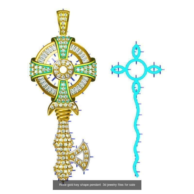 Unique key shape pendant cad diamond jewellery design 3D Model Collection_13