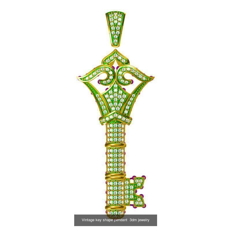 Unique key shape pendant cad diamond jewellery design 3D Model Collection_9
