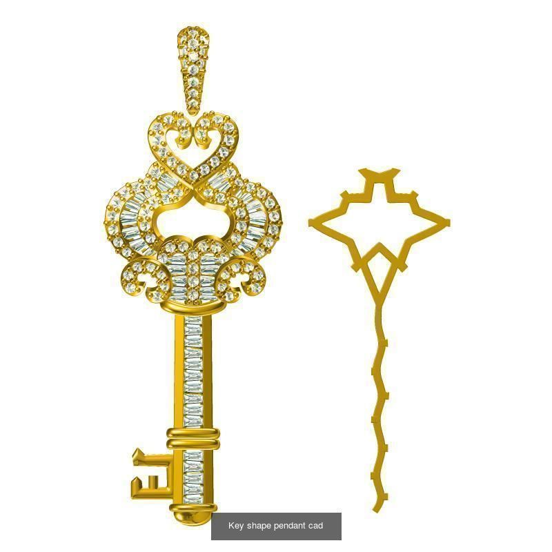 Unique key shape pendant cad diamond jewellery design 3D Model Collection_16