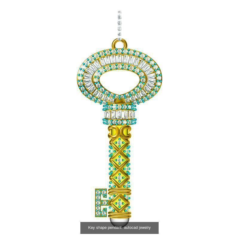 Unique key shape pendant cad diamond jewellery design 3D Model Collection_17