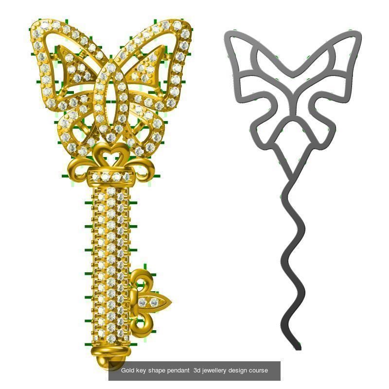 Unique key shape pendant cad diamond jewellery design 3D Model Collection_30