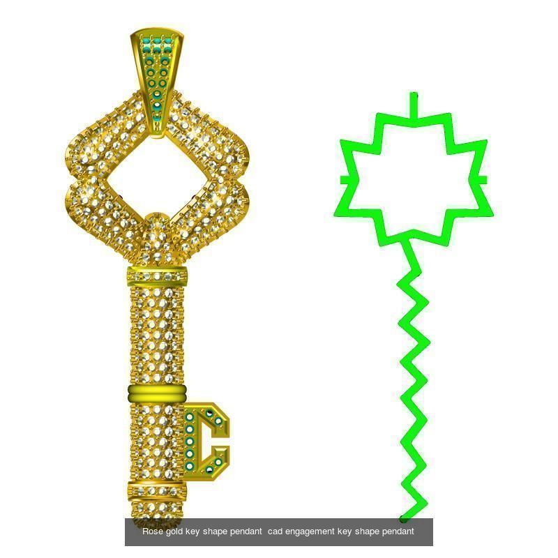 Unique key shape pendant cad diamond jewellery design 3D Model Collection_12