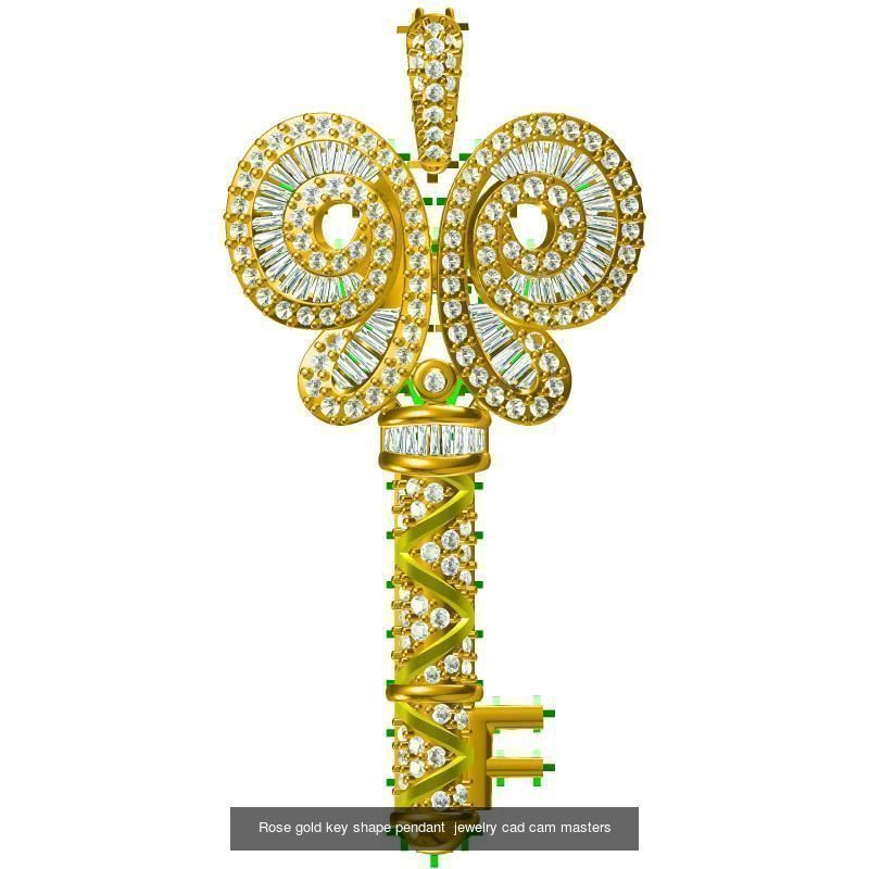 Unique key shape pendant cad diamond jewellery design 3D Model Collection_10