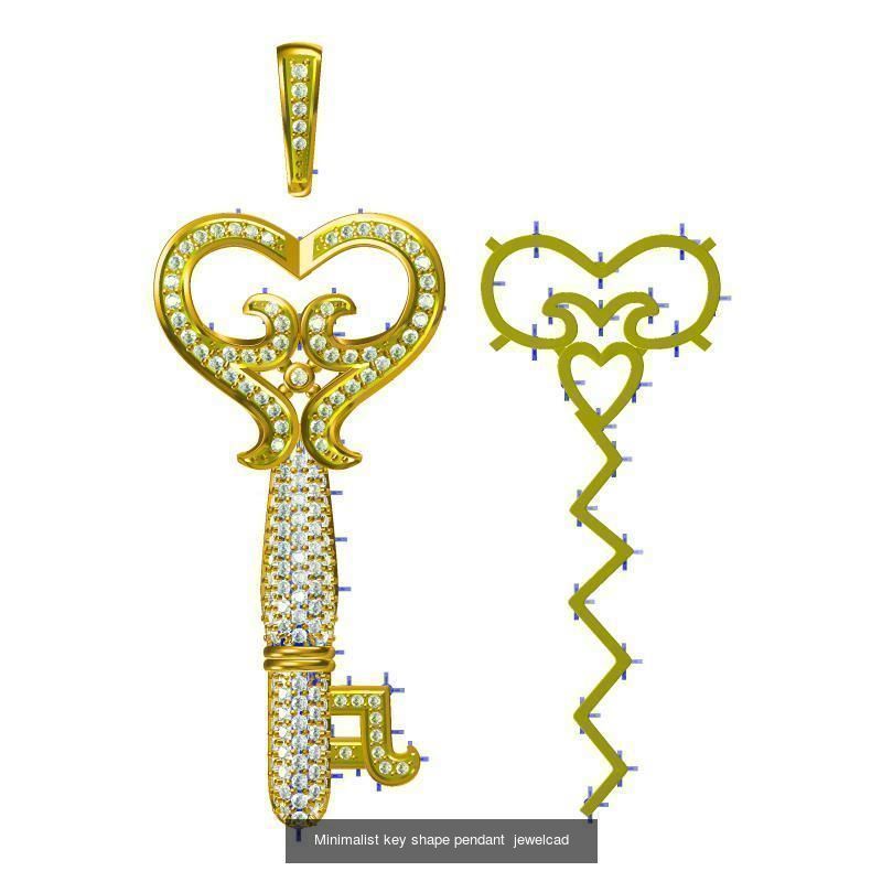 Unique key shape pendant cad diamond jewellery design 3D Model Collection_15