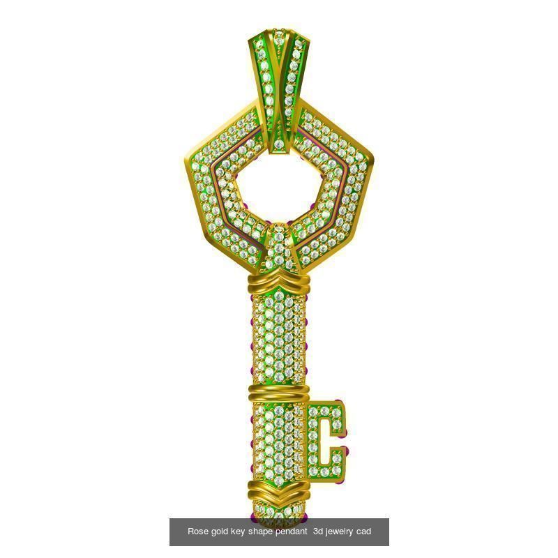 Unique key shape pendant cad diamond jewellery design 3D Model Collection_14
