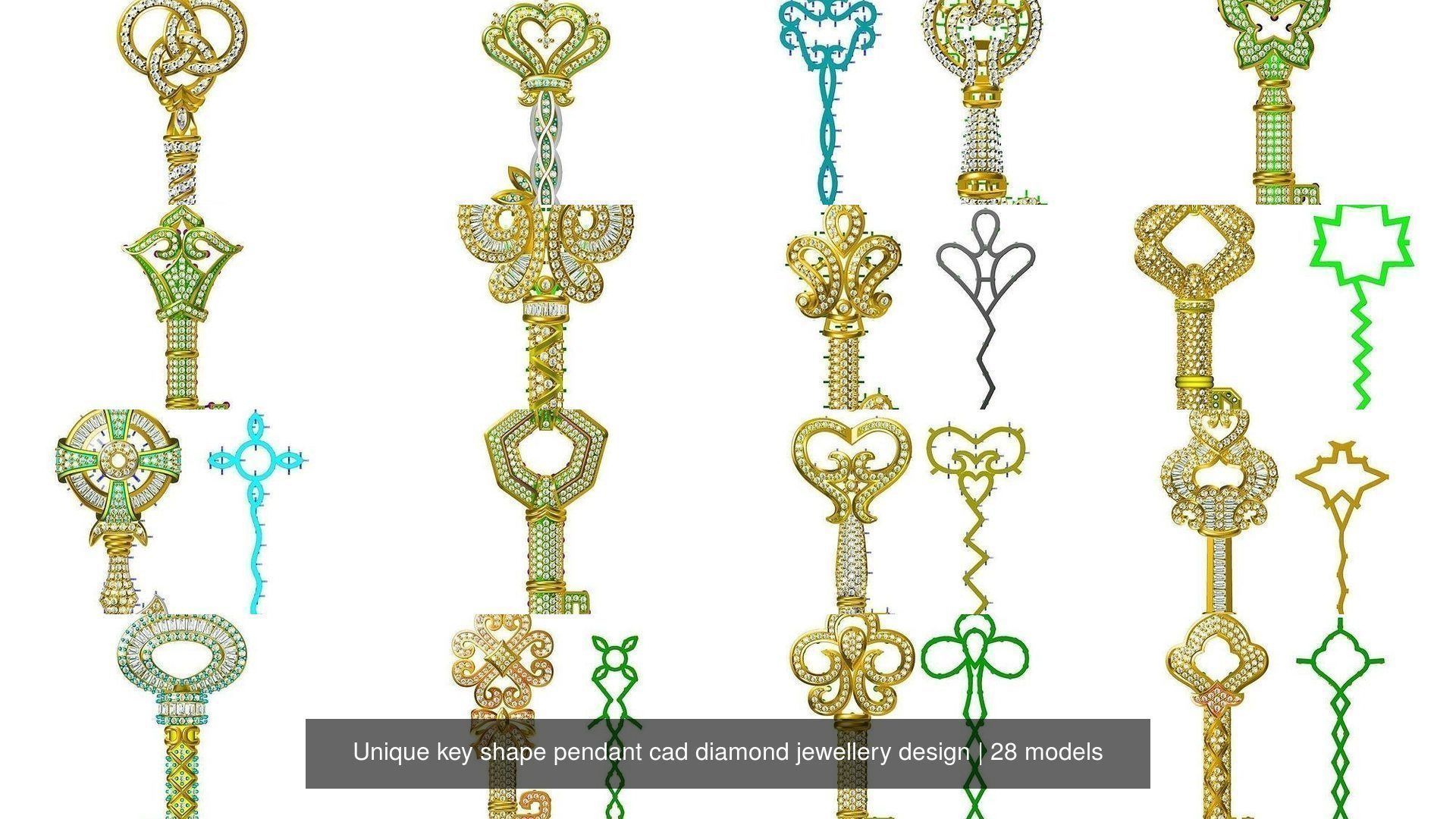 Unique key shape pendant cad diamond jewellery design 3D Model Collection_1
