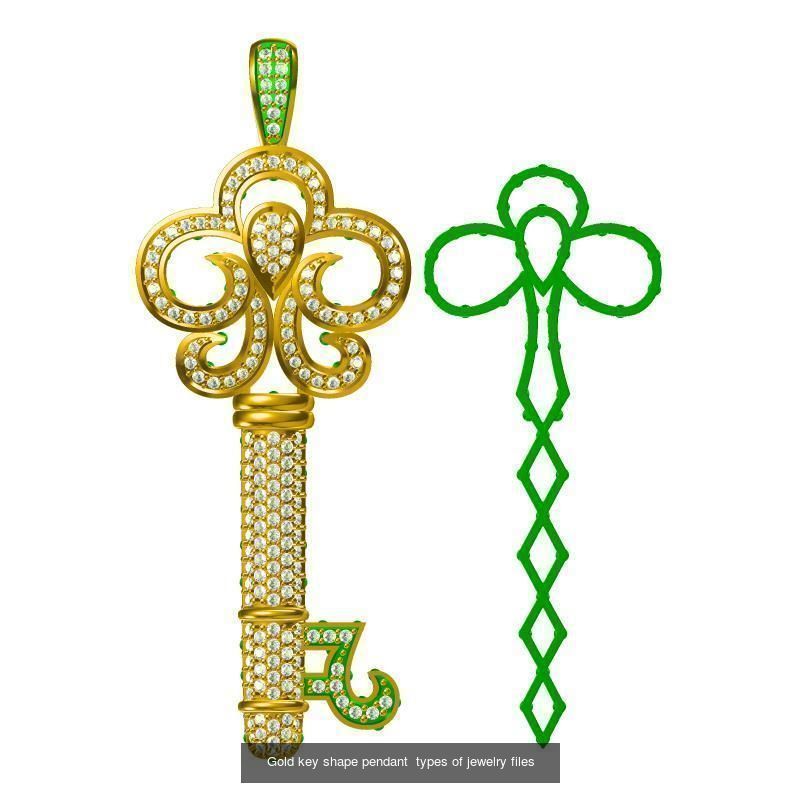 Unique key shape pendant cad diamond jewellery design 3D Model Collection_19