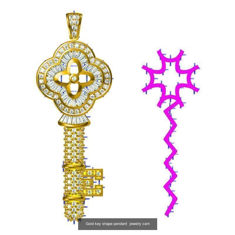 Unique key shape pendant cad diamond jewellery design 3D Model Collection_21