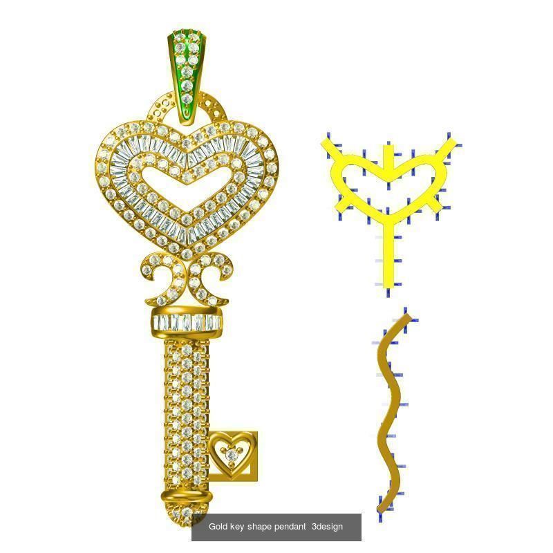 Unique key shape pendant cad diamond jewellery design 3D Model Collection_29