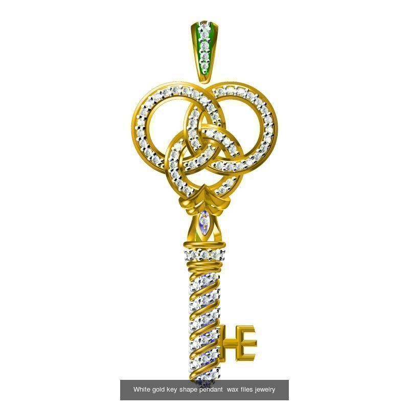 Unique key shape pendant cad diamond jewellery design 3D Model Collection_5