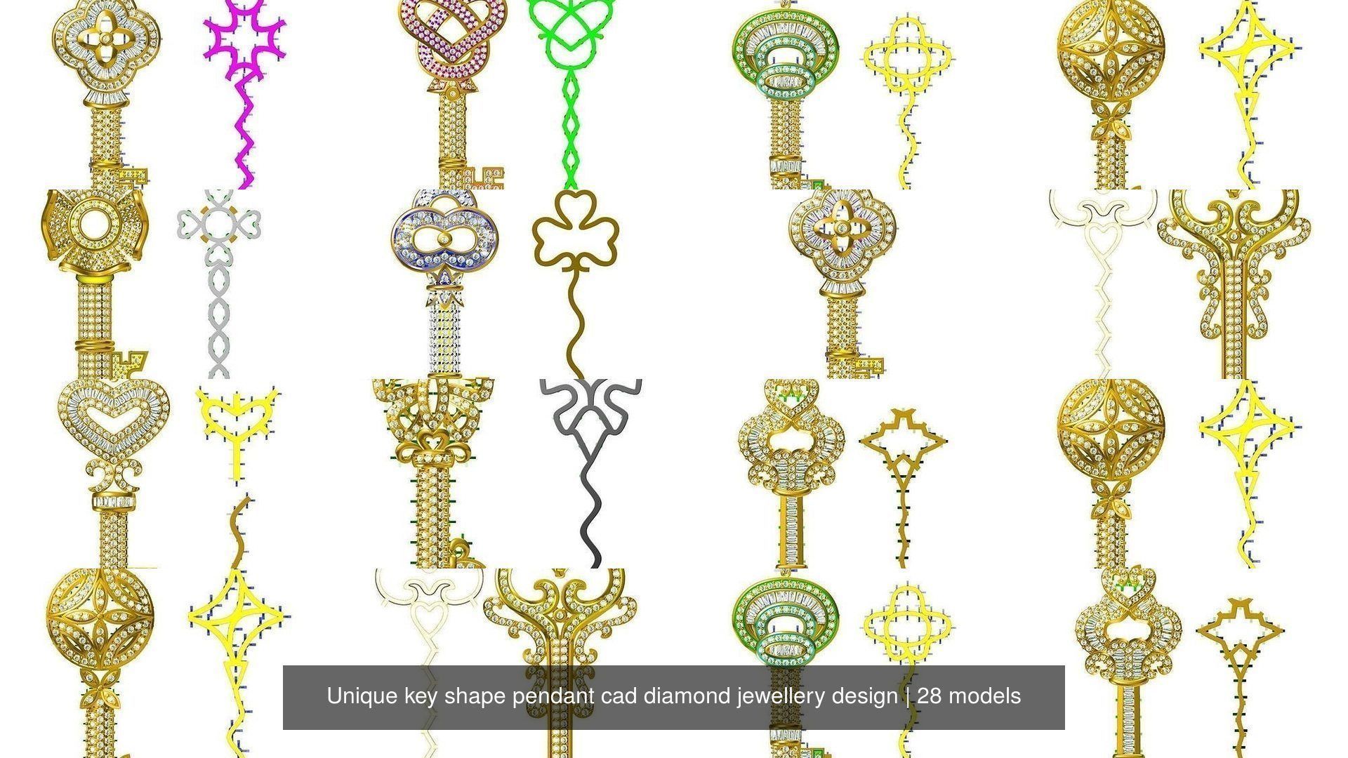 Unique key shape pendant cad diamond jewellery design 3D Model Collection_4
