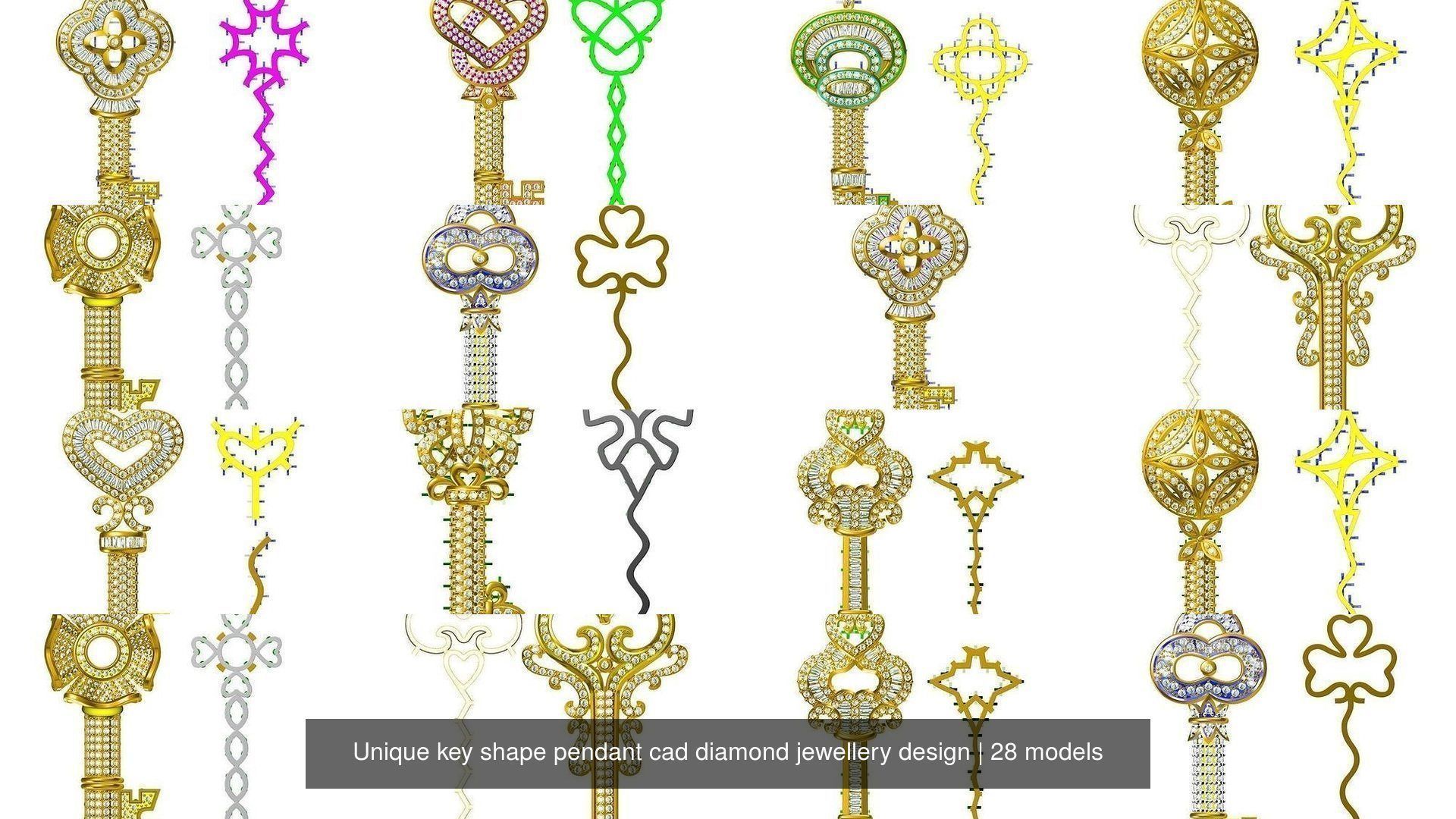 Unique key shape pendant cad diamond jewellery design 3D Model Collection_3