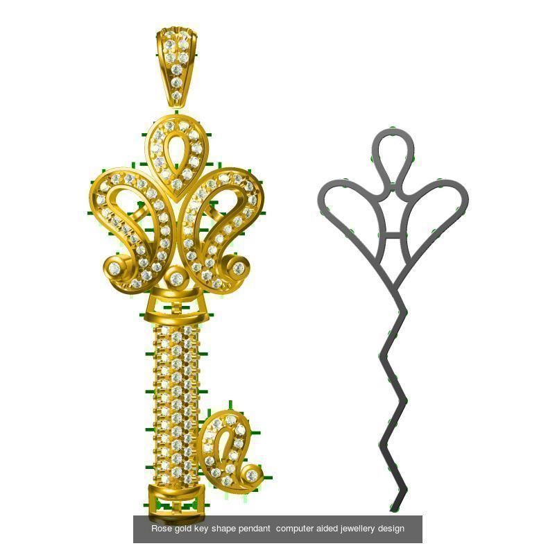 Unique key shape pendant cad diamond jewellery design 3D Model Collection_11