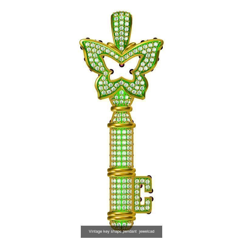Unique key shape pendant cad diamond jewellery design 3D Model Collection_8