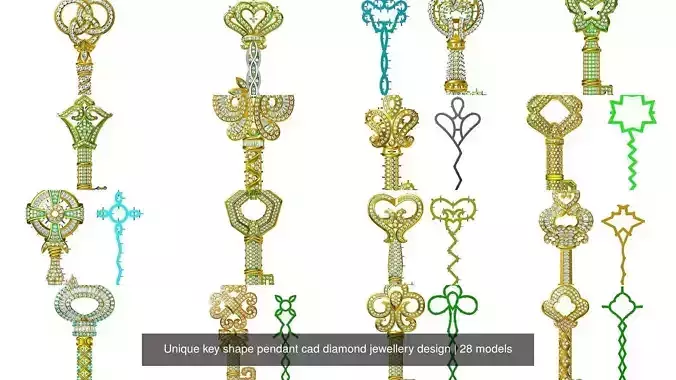 Unique key shape pendant cad diamond jewellery design 3D Model Collection