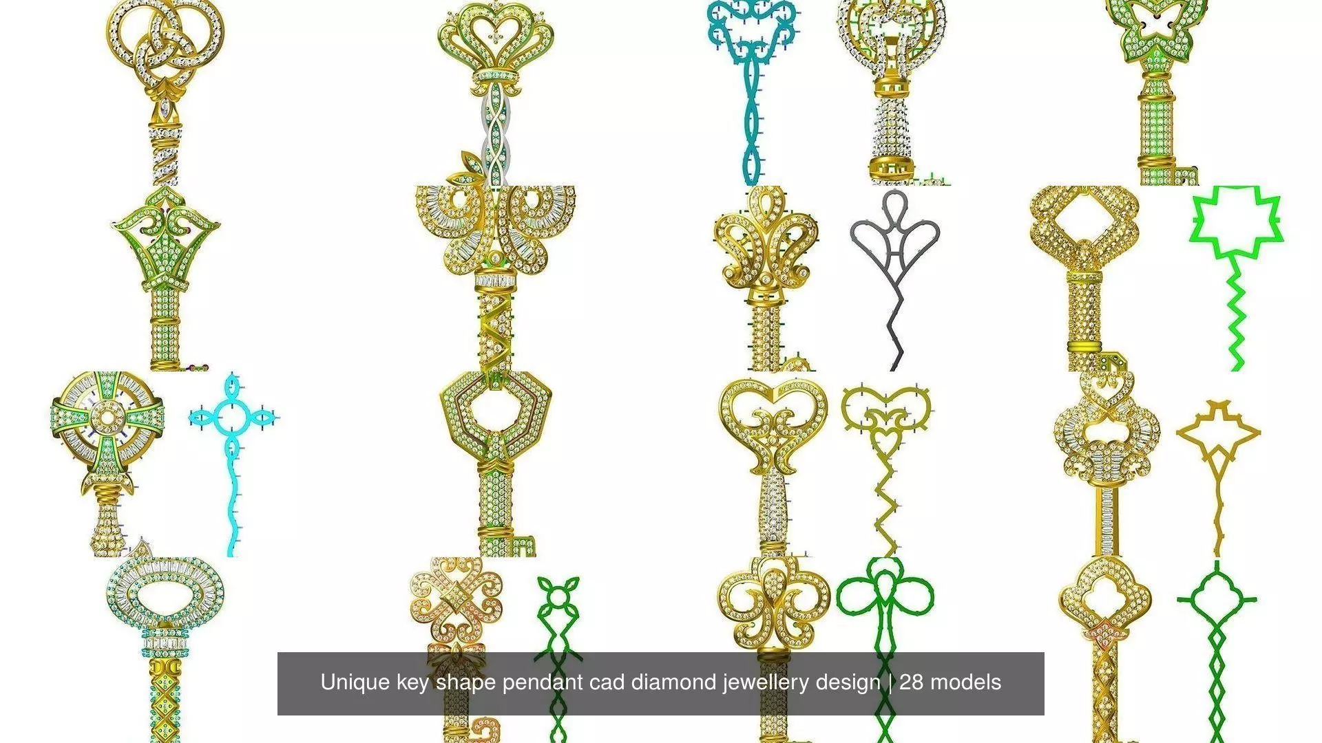 Unique key shape pendant cad diamond jewellery design 3D Model Collection_0