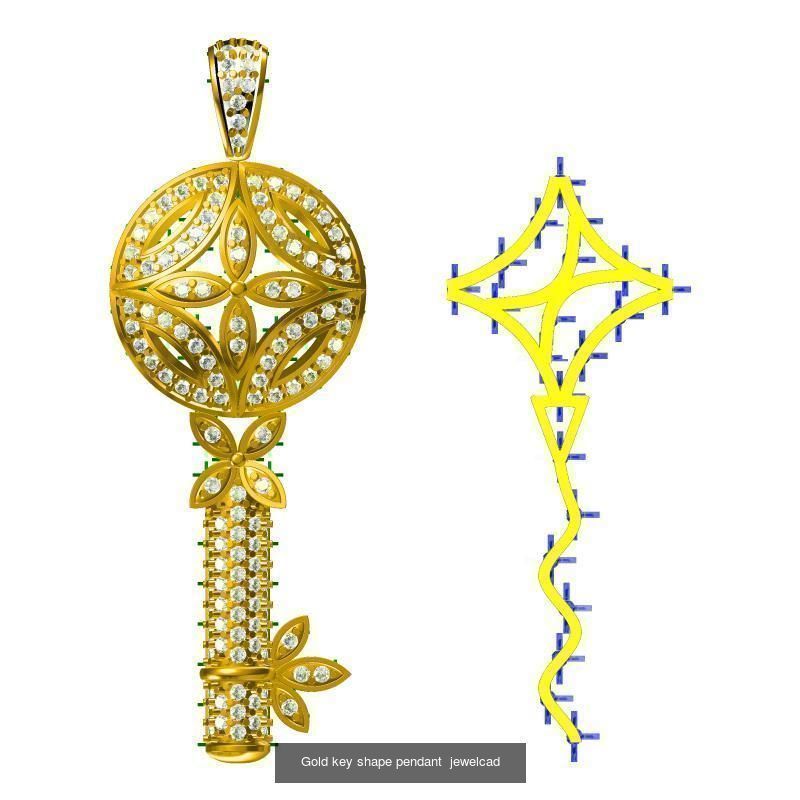 Unique key shape pendant cad diamond jewellery design 3D Model Collection_24