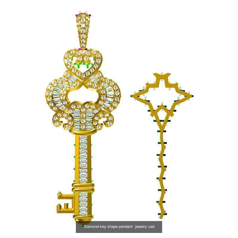 Unique key shape pendant cad diamond jewellery design 3D Model Collection_31