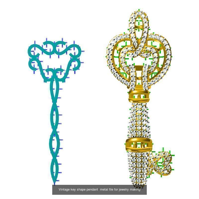Unique key shape pendant cad diamond jewellery design 3D Model Collection_7