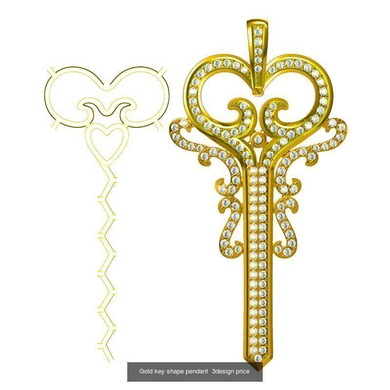Unique key shape pendant cad diamond jewellery design 3D Model Collection_28