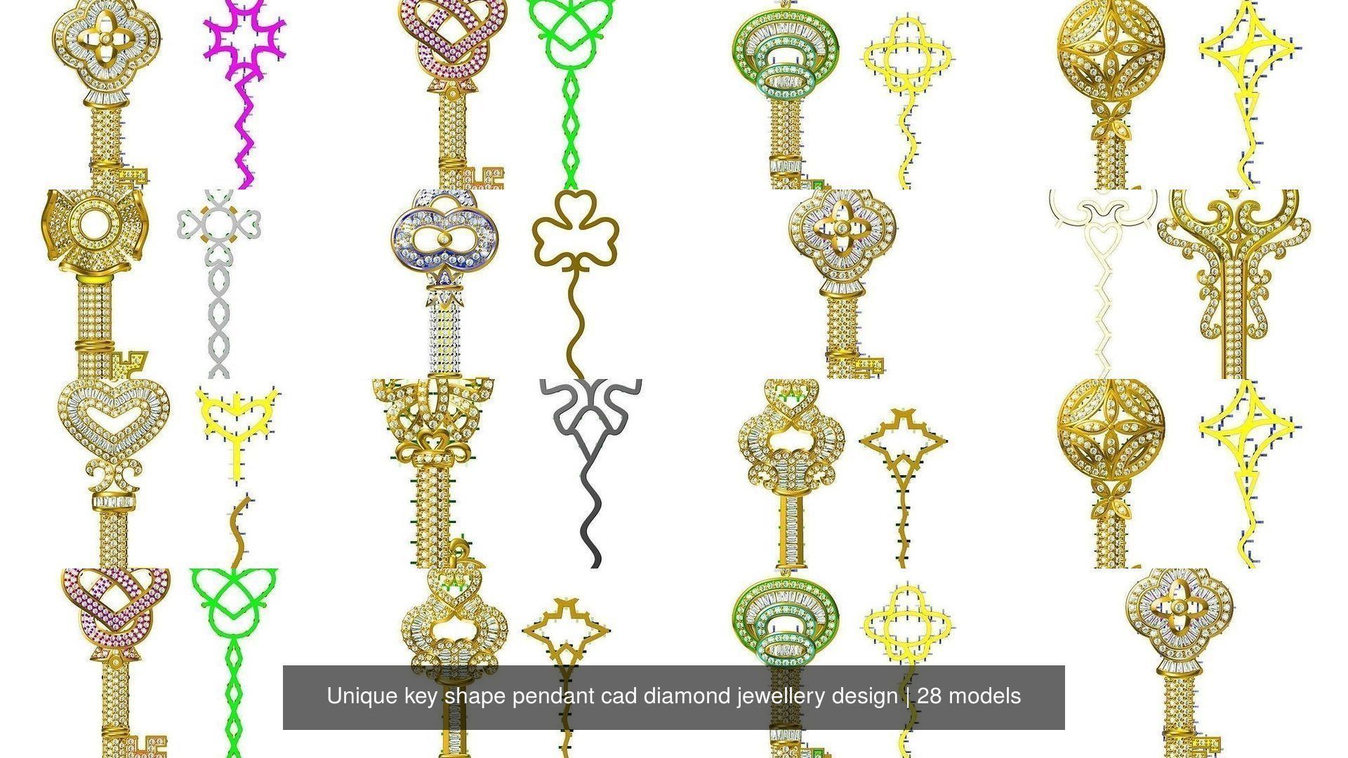 Unique key shape pendant cad diamond jewellery design 3D Model Collection_2