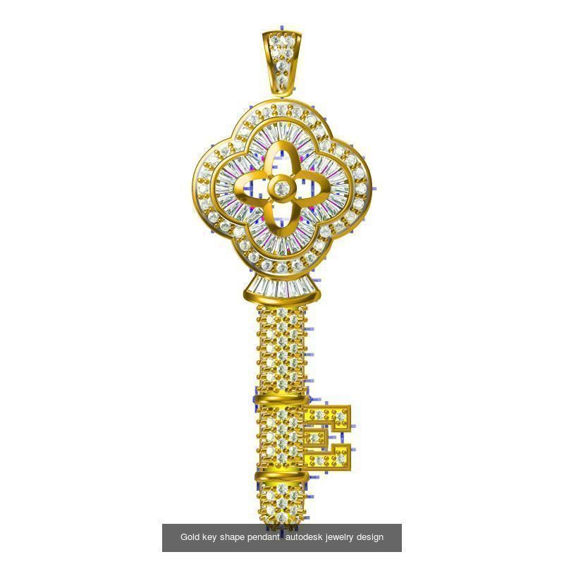 Unique key shape pendant cad diamond jewellery design 3D Model Collection_27