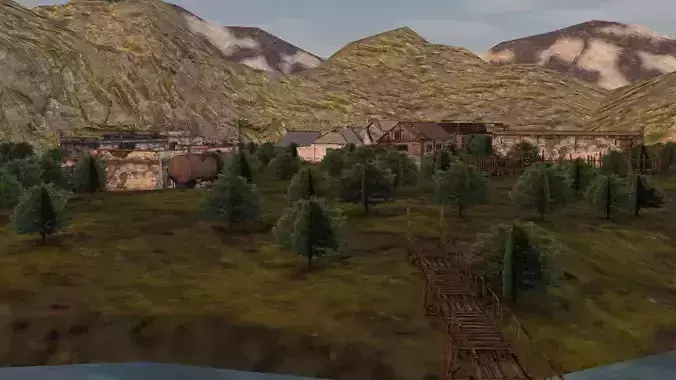 Low Poly AR VR Game ready destroyed village 3d model Low-poly 3D model Low Poly AR VR Game ready destroyed village 3d model Low-poly 3D model