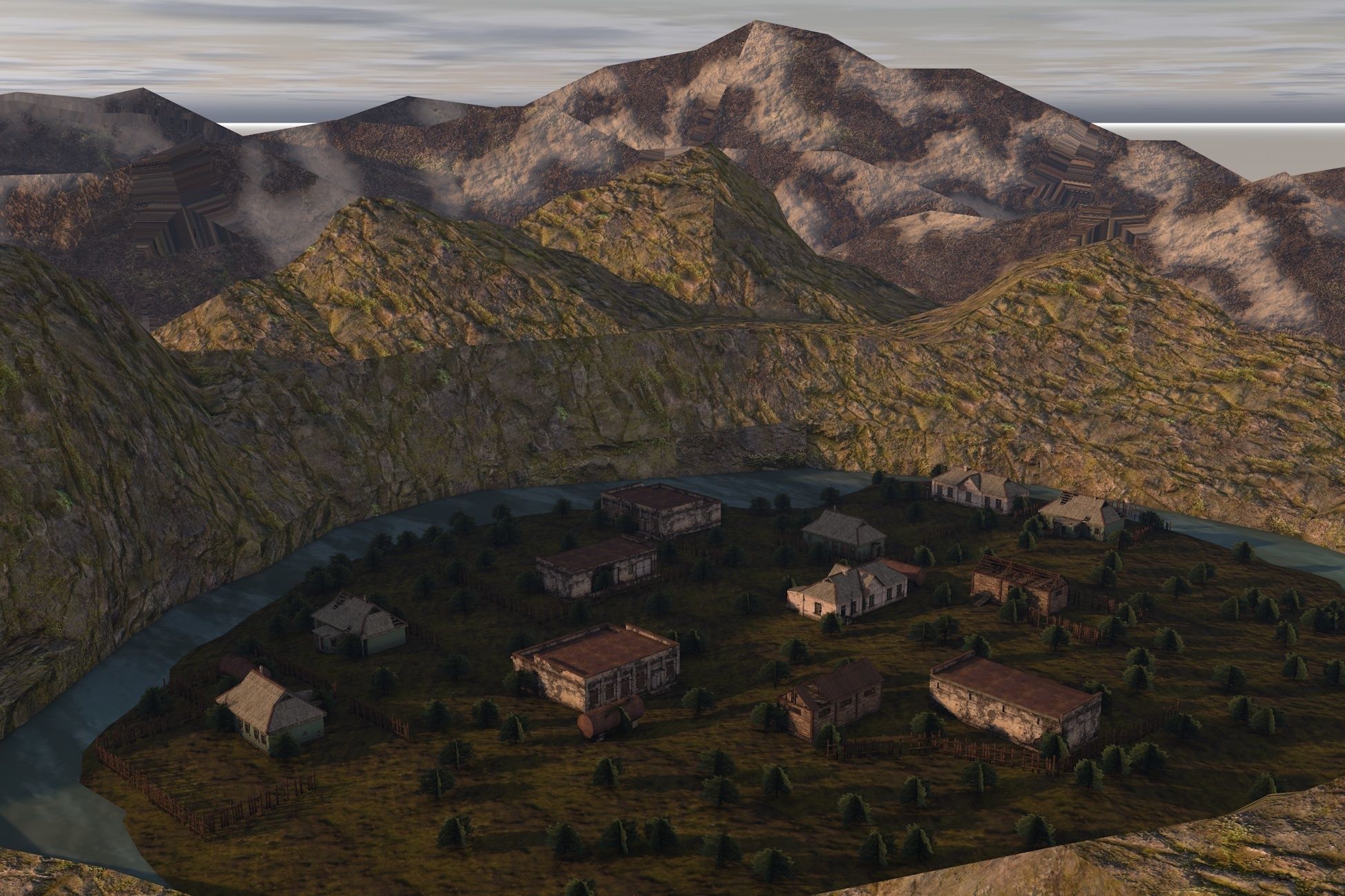 Low Poly AR VR Game ready destroyed village 3d model Low-poly 3D model_5