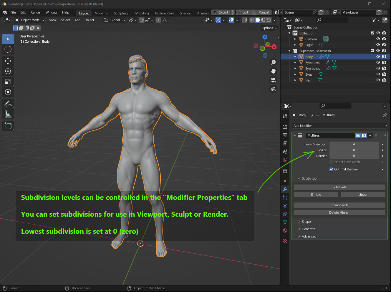 Superhero Base Mesh Low-poly 3D model_11
