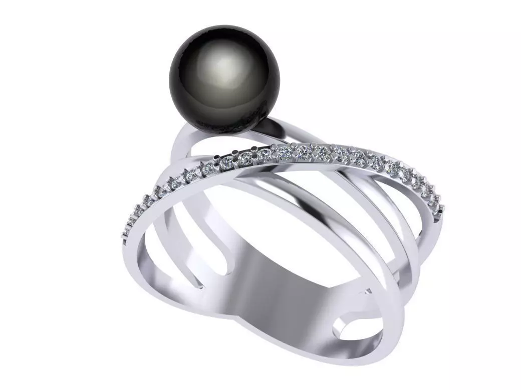 Diamond ring with pearl 3D print model