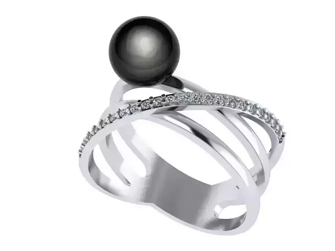 Diamond ring with pearl 