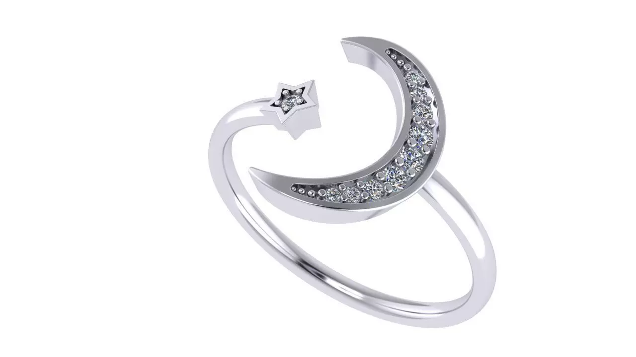 Diamond ring with a crescent 3D print model