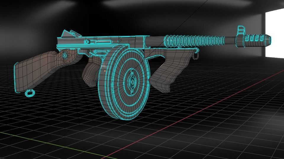 Thompson submachine gun for the game Low-poly 3D model_1