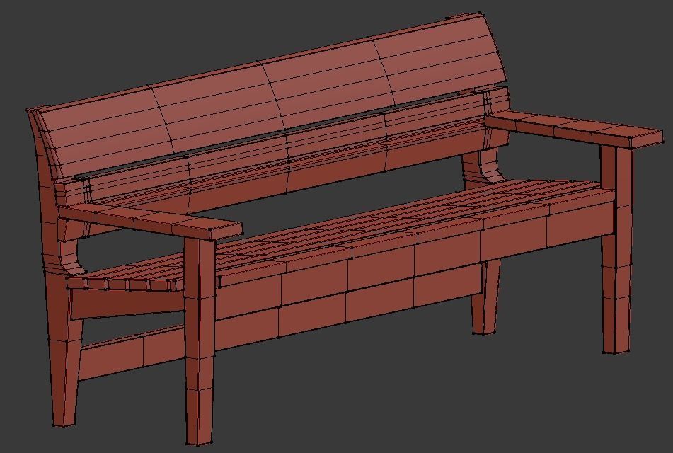 Bench04 teak garden bench Low-poly 3D model_3