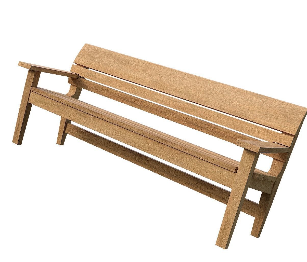 Bench04 teak garden bench Low-poly 3D model_2