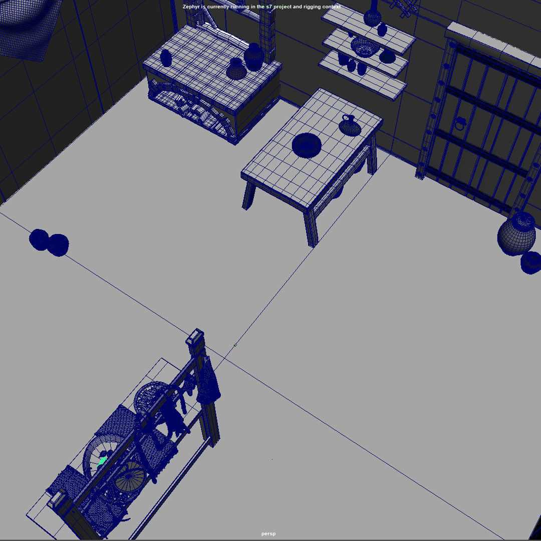 Shelfs medieval kitchen with pots and pans 3D model_4