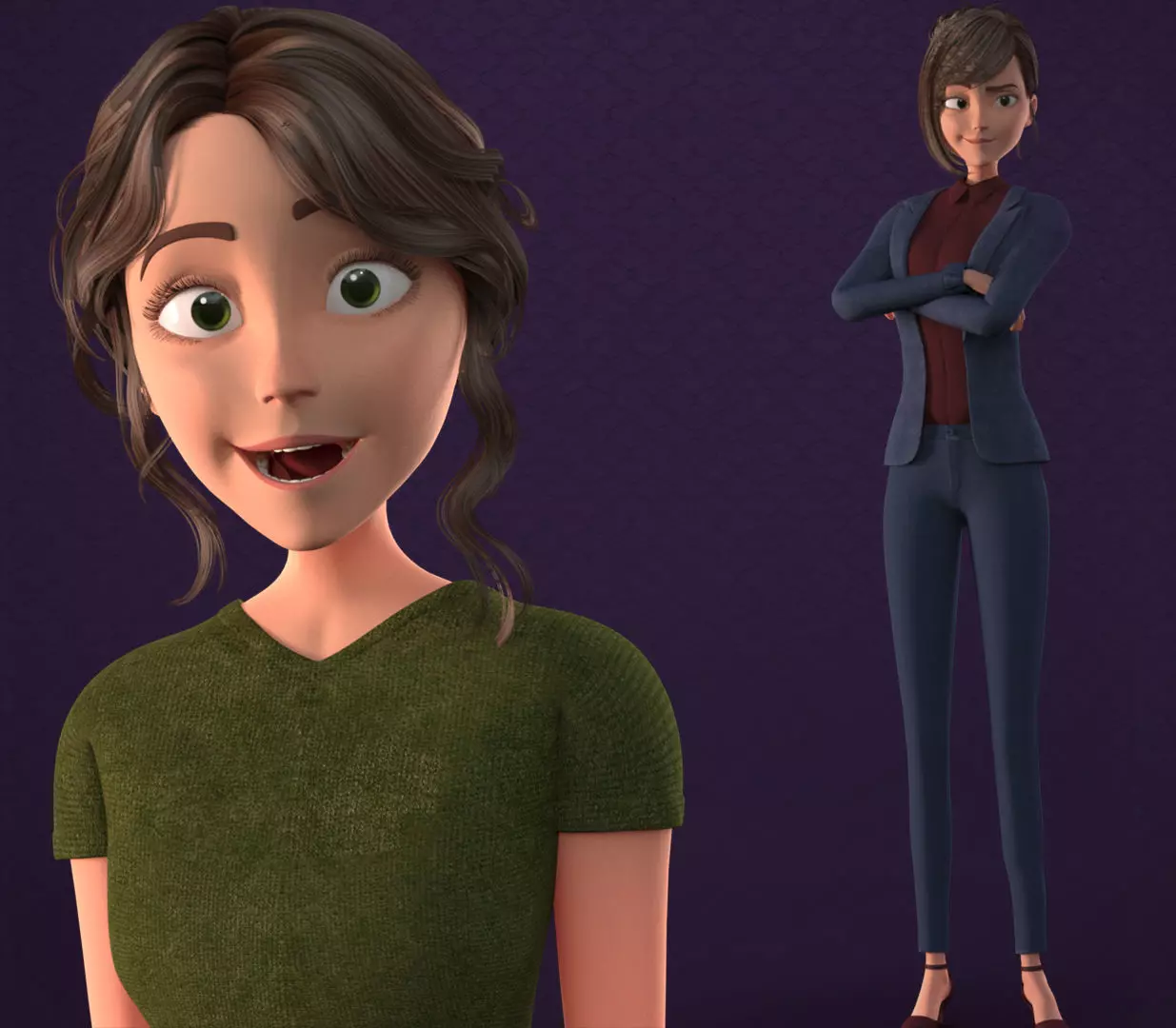 CARTOON MOTHER 2 - TOON WOMAN rigged Low-poly 3D model_0