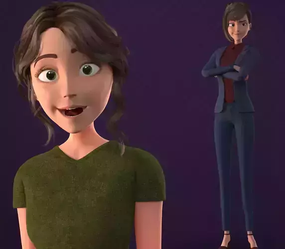 CARTOON MOTHER 2 - TOON WOMAN rigged Low-poly 3D model