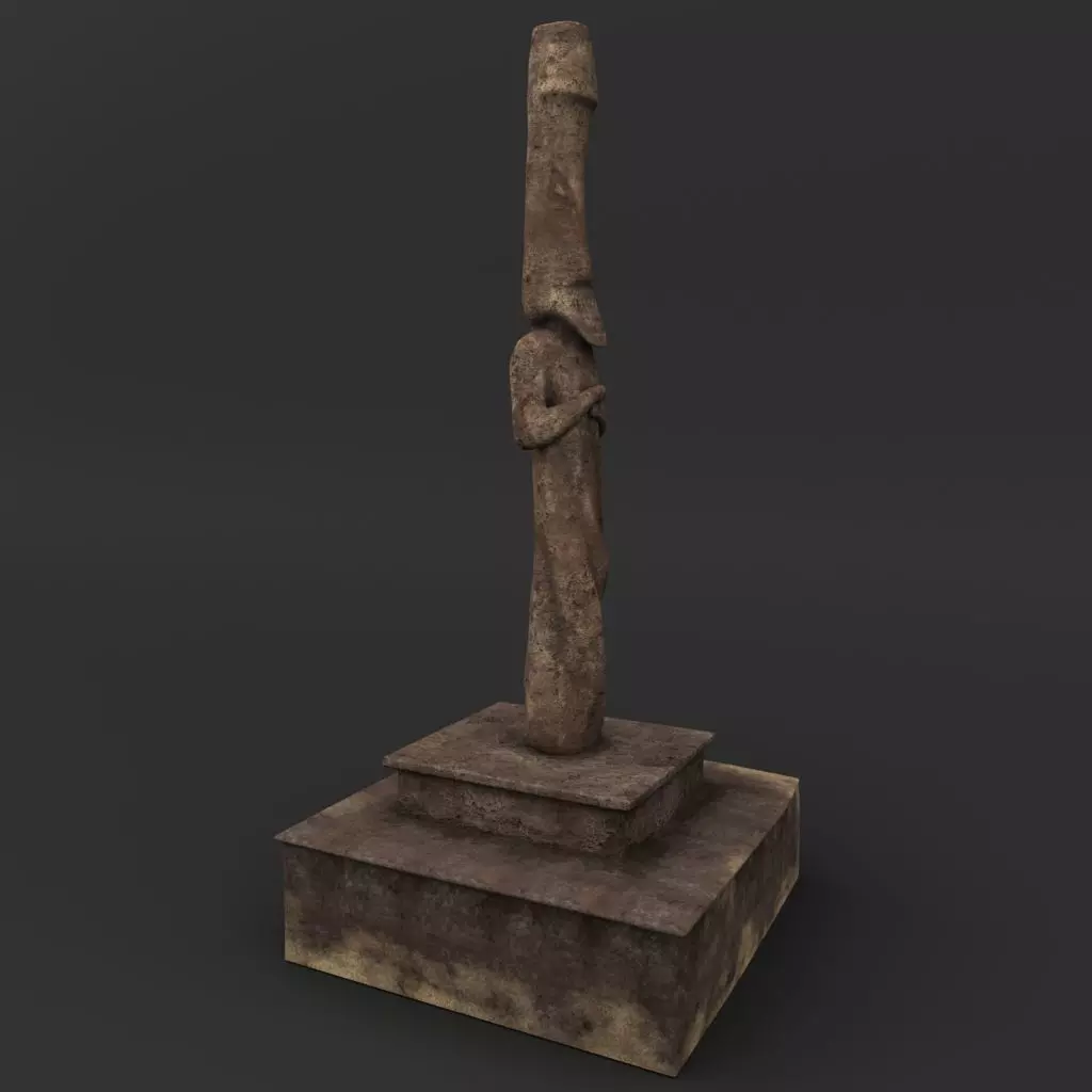 Idol A wooden statue 3D model_0