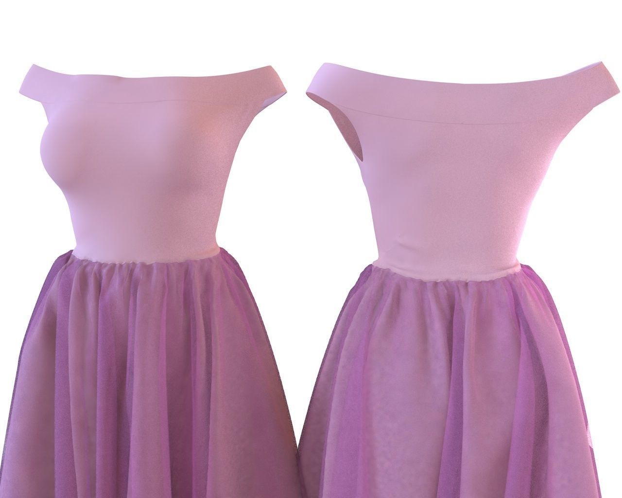 Stylish Designer Women with Tulle Skirt dress 3D model 3D model_1