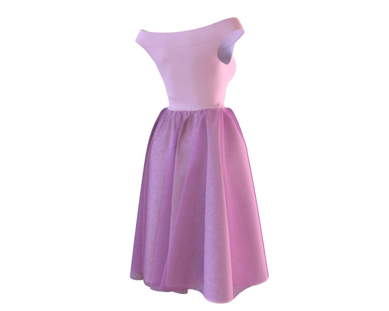 Stylish Designer Women with Tulle Skirt dress 3D model 3D model_7