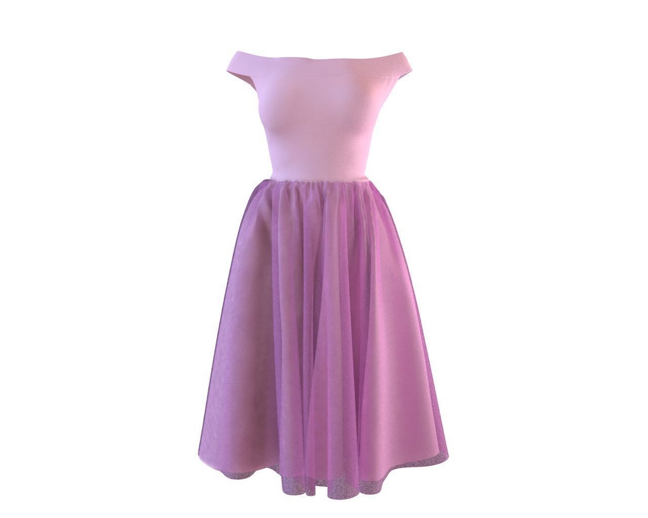 Stylish Designer Women with Tulle Skirt dress 3D model 3D model_3