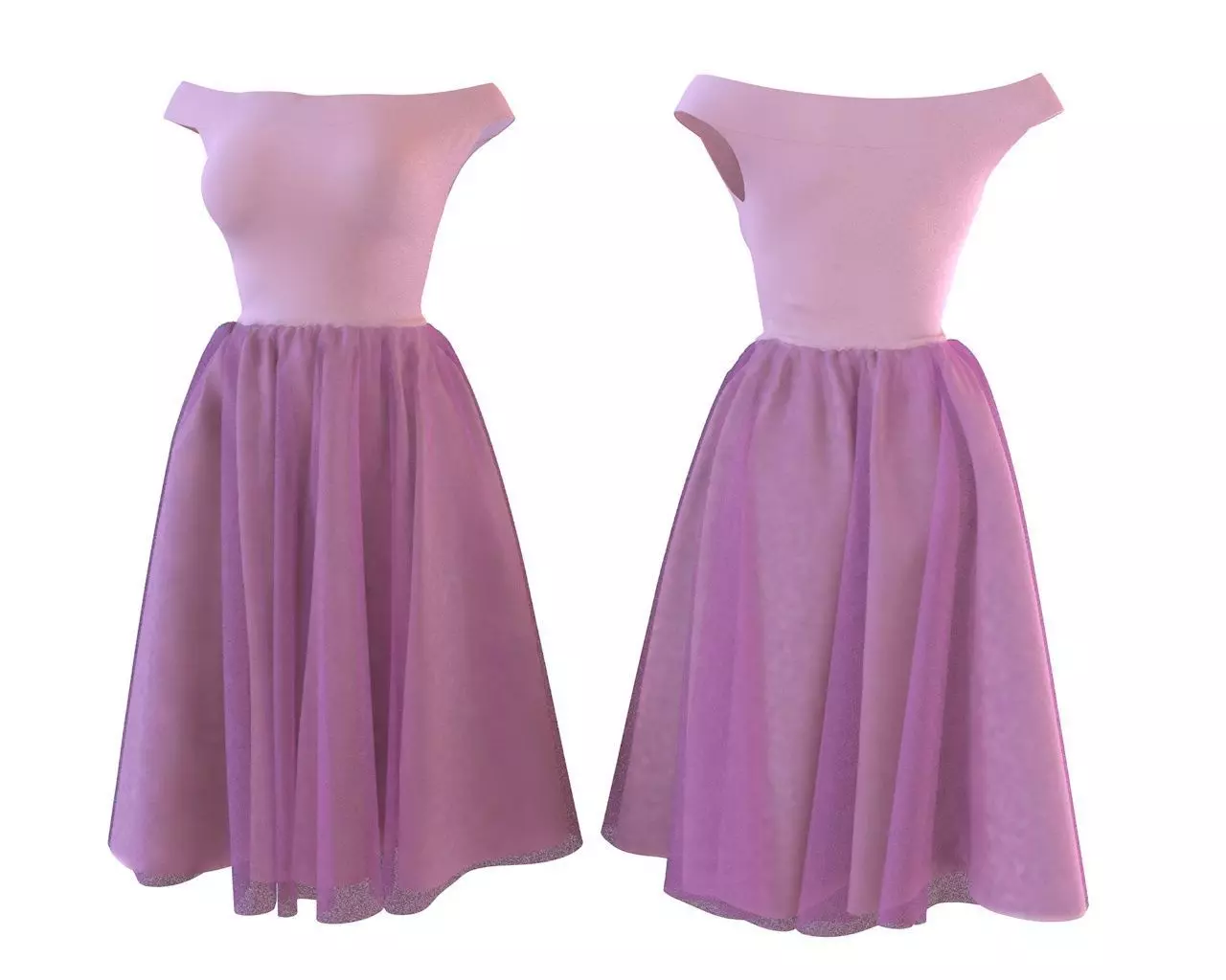 Stylish Designer Women with Tulle Skirt dress 3D model 3D model_0