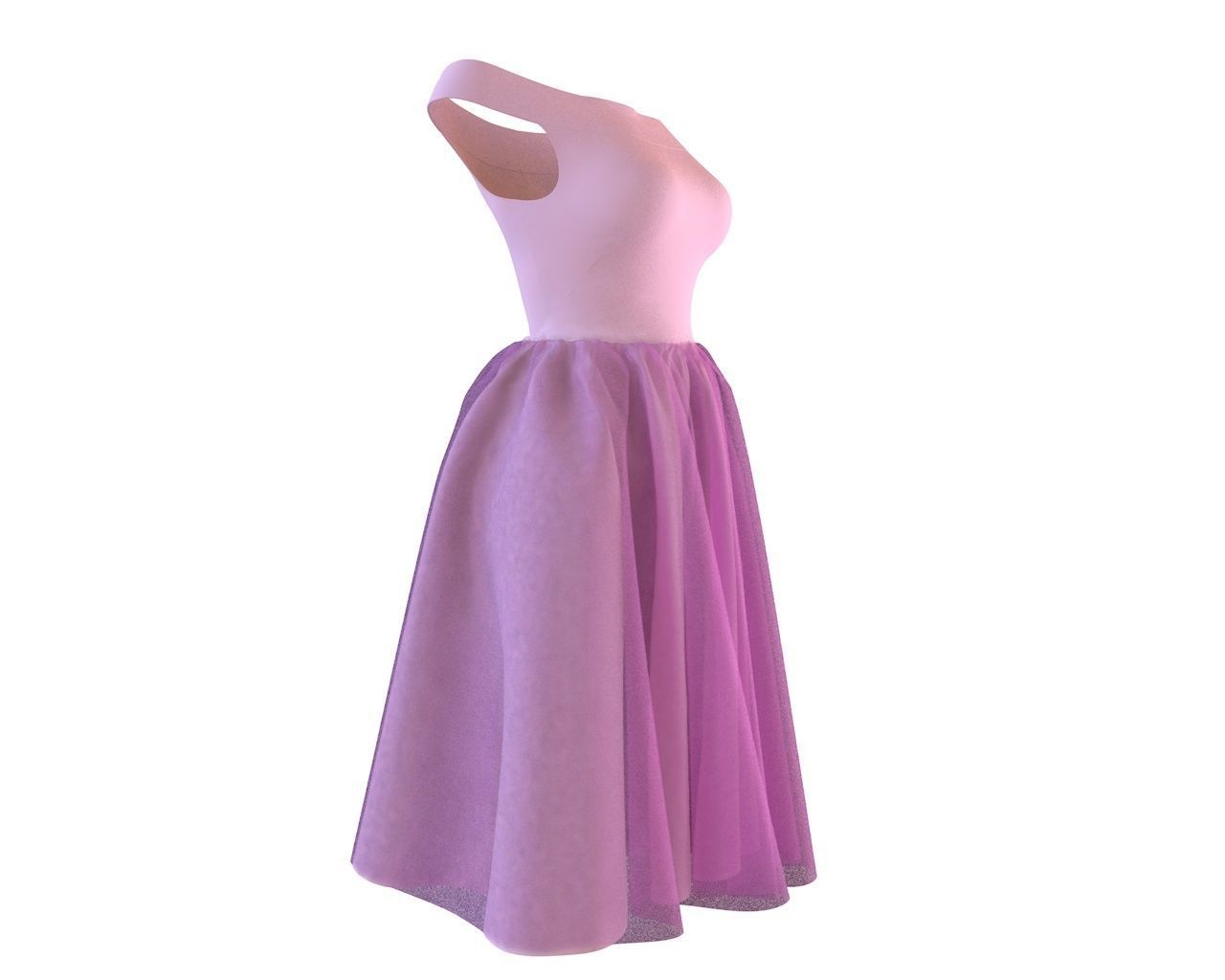 Stylish Designer Women with Tulle Skirt dress 3D model 3D model_4