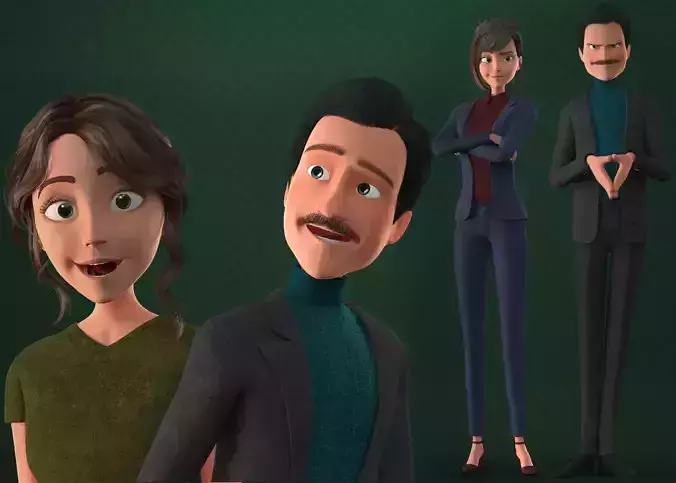CARTOON MAN AND WOMAN - TOON MOTHER AND FATHER Low-poly 3D model