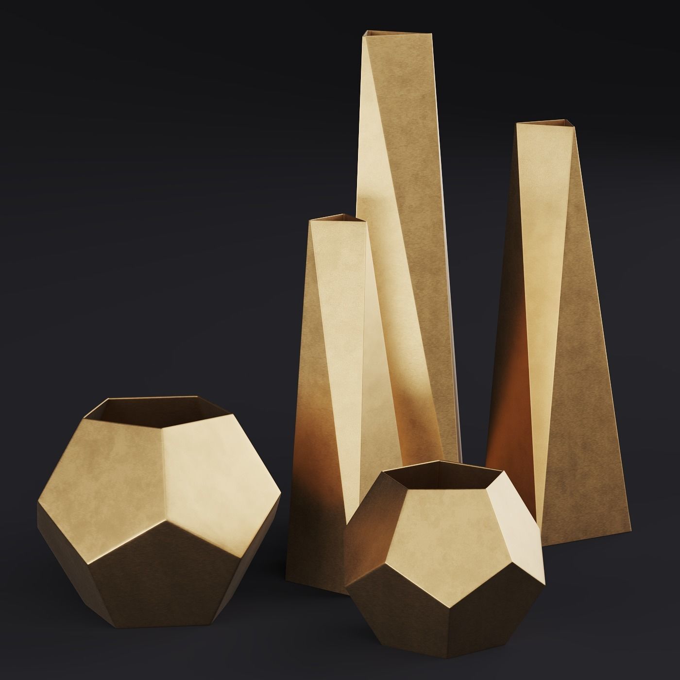 RH Brass Geometric Vase Collection 3D model_1