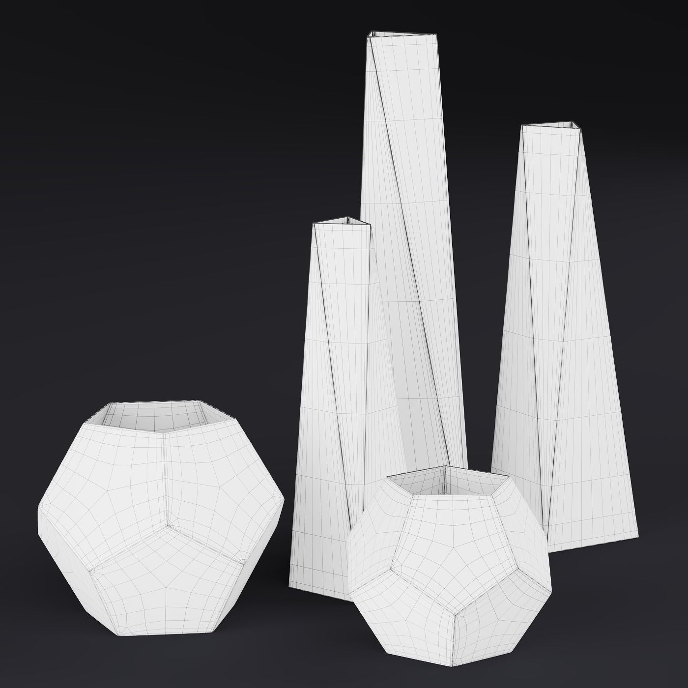 RH Brass Geometric Vase Collection 3D model_2