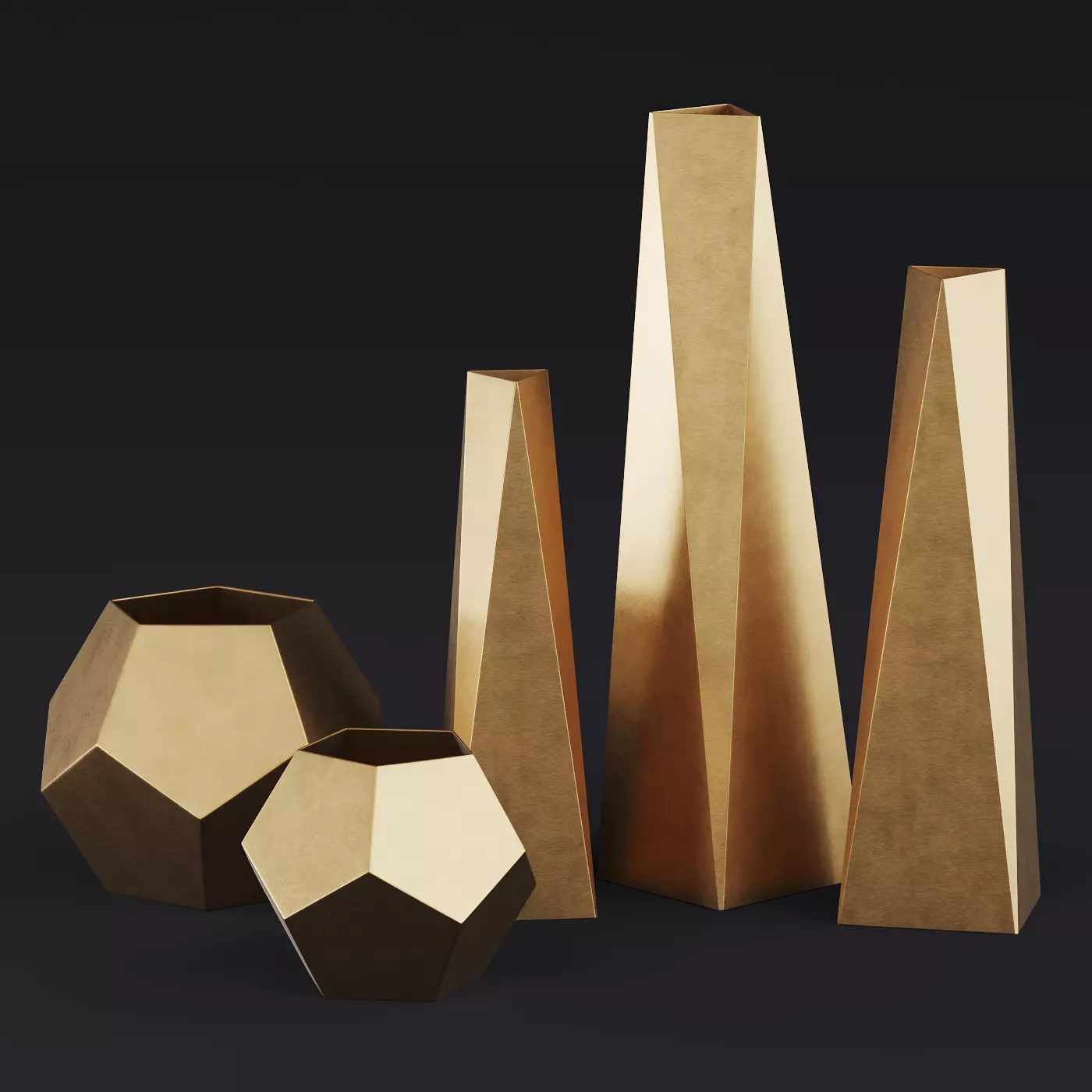 RH Brass Geometric Vase Collection 3D model_0