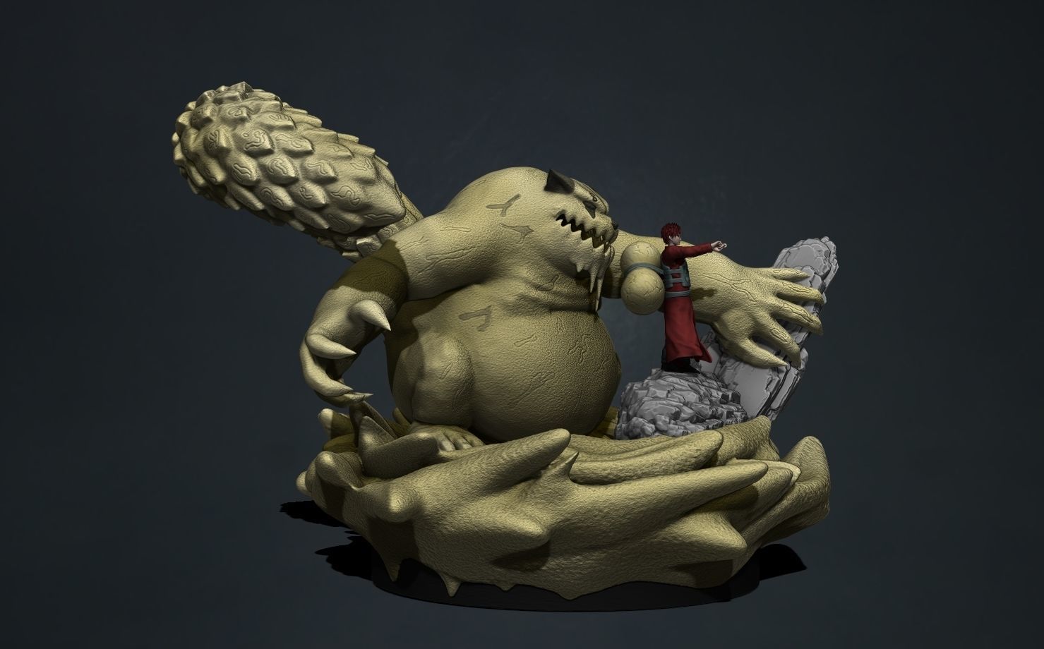 naruto shippuden - gaara and shukaku 3d print statue 3D print model_12
